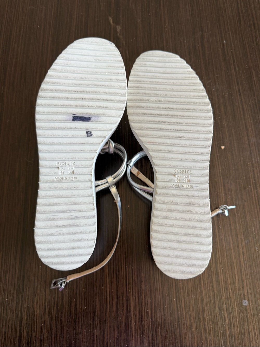 SCHUTZ Metallic Silver Knotted T-Strap Sandals - Picture 5 of 11